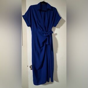 SHEIN Royal Blue Midi Wrap Dress